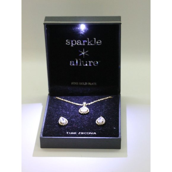 FINE GOLD PLATE Sparkle Allure CZ necklace & earrings, IOB, never worn - Picture 1 of 6